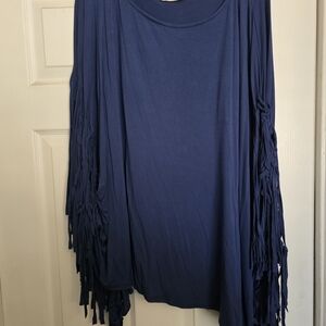 Three Bird Nest Navy Fringe Sleeve Tunic